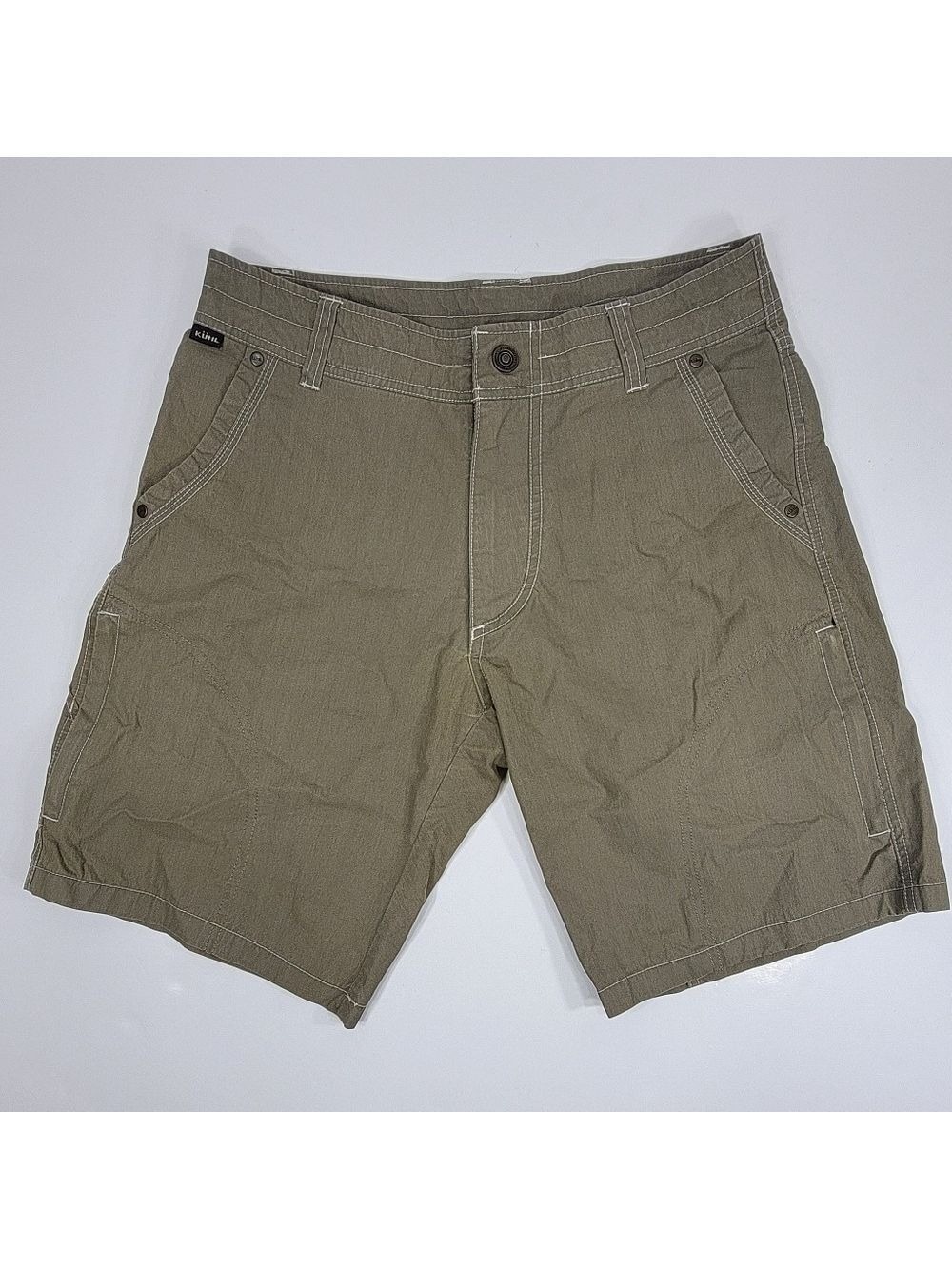 Kuhl Ramblr Shorts Men 30 Green 10” Inseam Hiking Vintage Pantina Dye Outdoor